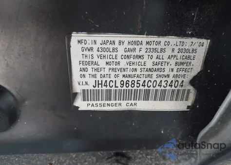 2004 Acura Tsx z USA, uszkodzony, nr VIN JH4CL96854C043404